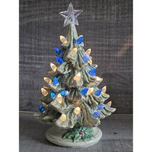 8" Vintage Holland Light Up Christmas Tree Blue White Pale Green 2 Pc Rare 223.5